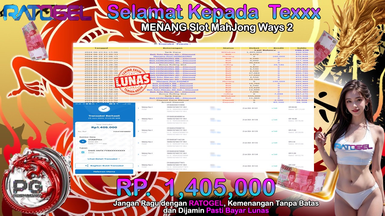 BUKTI JACKPOT SLOT MAHJONG WAYS 2 TERPERCAYA DI INDONESIA TGL 23-06-2024