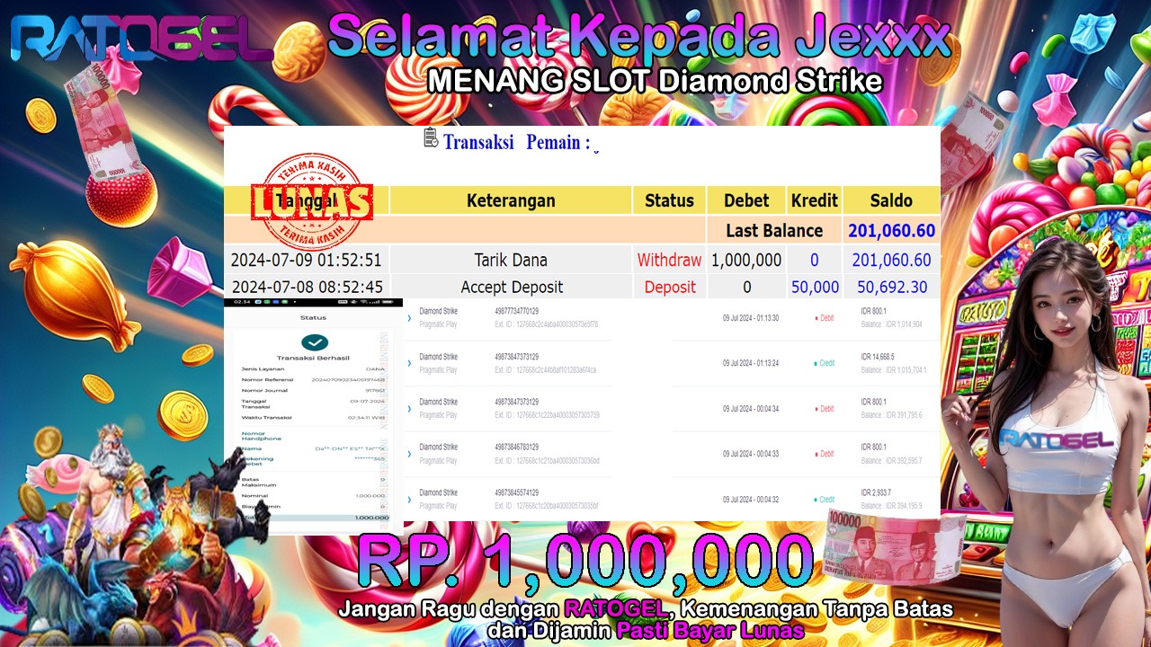 BUKTI JACKPOT SLOT DIAMOND STRIKE TERPERCAYA DI INDONESIA TGL 09-07-2024