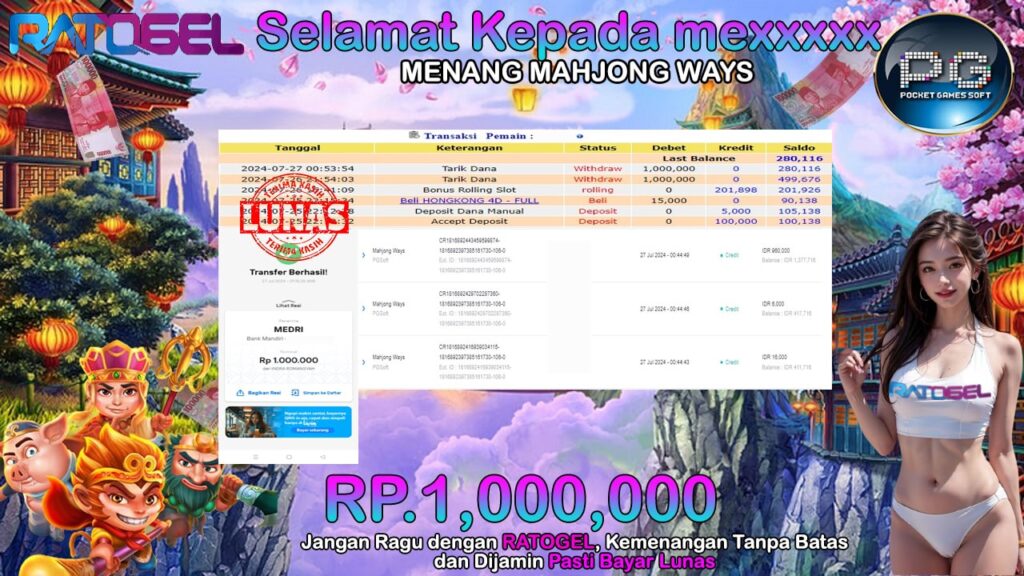 BUKTI JACKPOT SLOT MAHJONG WAYS TERPERCAYA DI INDONESIA TGL 27-07-2024