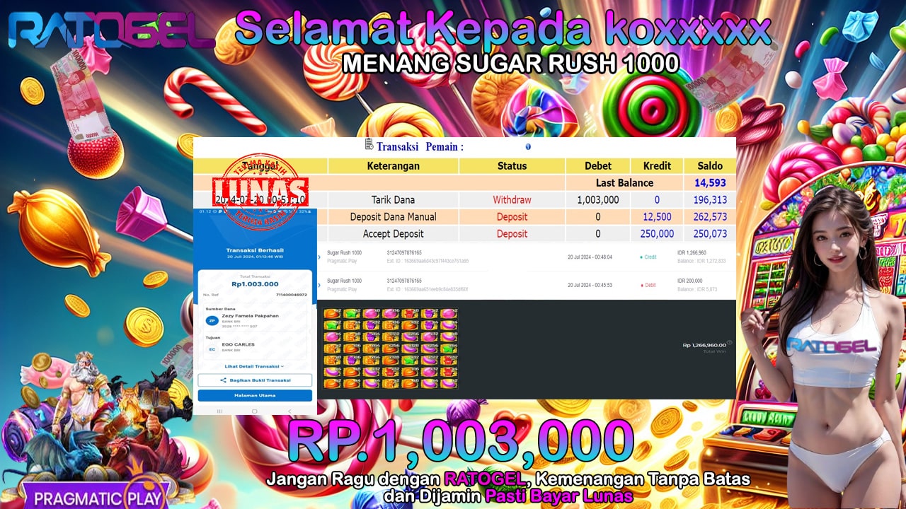 BUKTI JACKPOT SLOT SUGAR RUSH 1000 TERPERCAYA DI INDONESIA TGL 20-07-2024