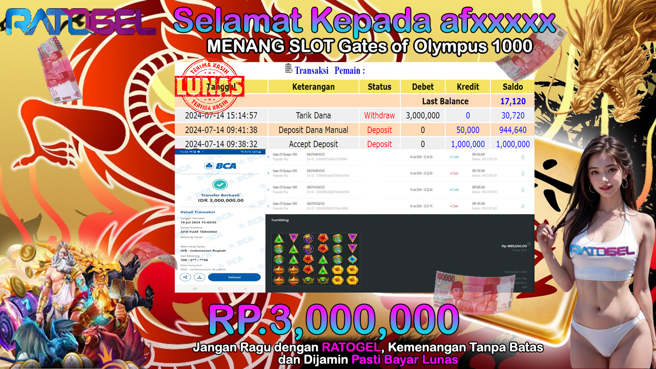 BUKTI JACKPOT SLOT GATES OF OLYMPUS 1000 TERPERCAYA DI INDONESIA TGL 14-07-2024