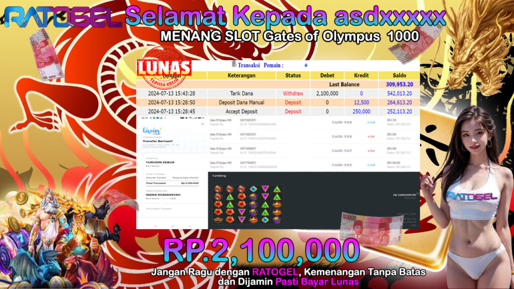 BUKTI JACKPOT SLOT GATES OF OLYMPUS 1000 TERPERCAYA DI INDONESIA TGL 13-07-2024