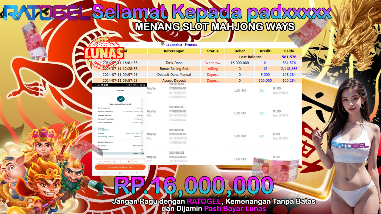 BUKTI JACKPOT SLOT MAHJONG WAYS 2 TERPERCAYA DI INDONESIA TGL 11-07-2024