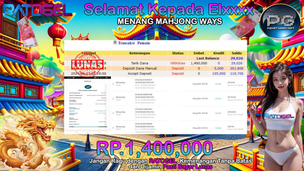 BUKTI JACKPOT SLOT MAHJONG WAYS TERPERCAYA DI INDONESIA TGL 08-08-2024