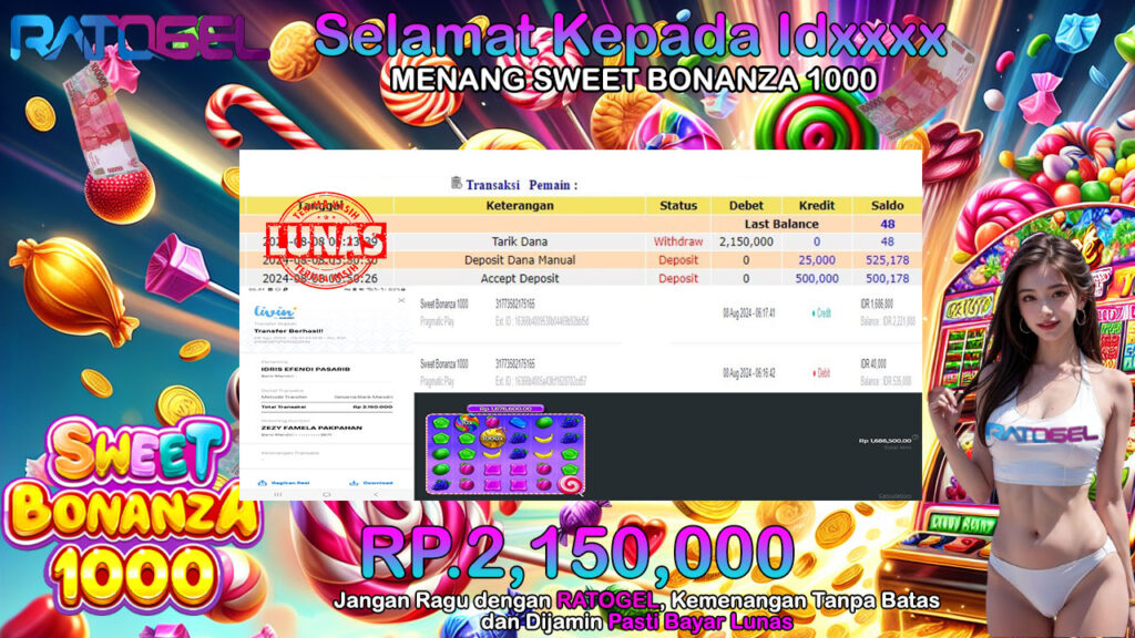 BUKTI JACKPOT SWEET BONANZA 1000 TERPERCAYA DI INDONESIA TGL 08-08-2024