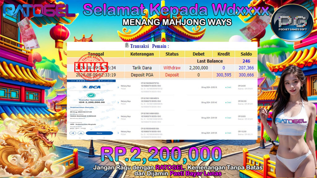 BUKTI JACKPOT SLOT MAHJONG WAYS TERPERCAYA DI INDONESIA TGL 09-08-2024