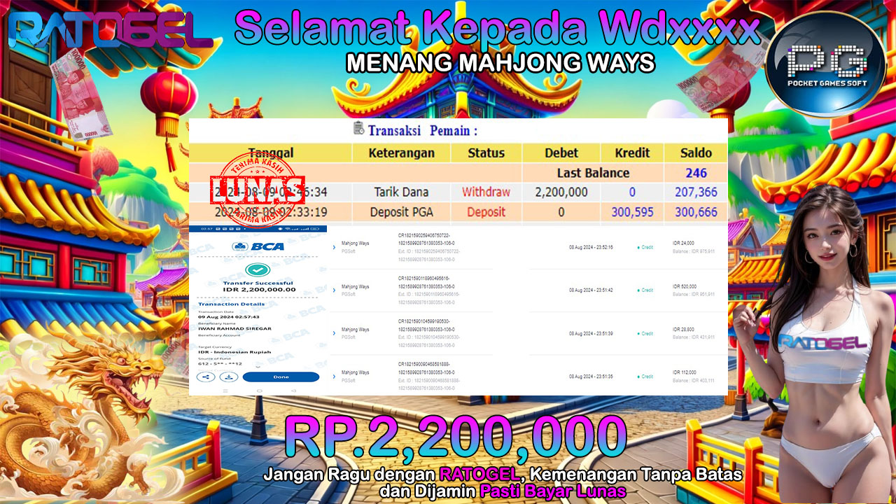 BUKTI JACKPOT SLOT MAHJONG WAYS TERPERCAYA DI INDONESIA TGL 09-08-2024