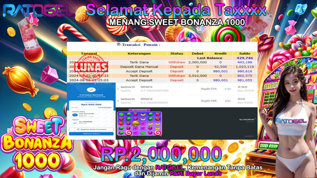 BUKTI JACKPOT SLOT SWEET BONANZA 1000 TERPERCAYA DI INDONESIA TGL 03-08-2024