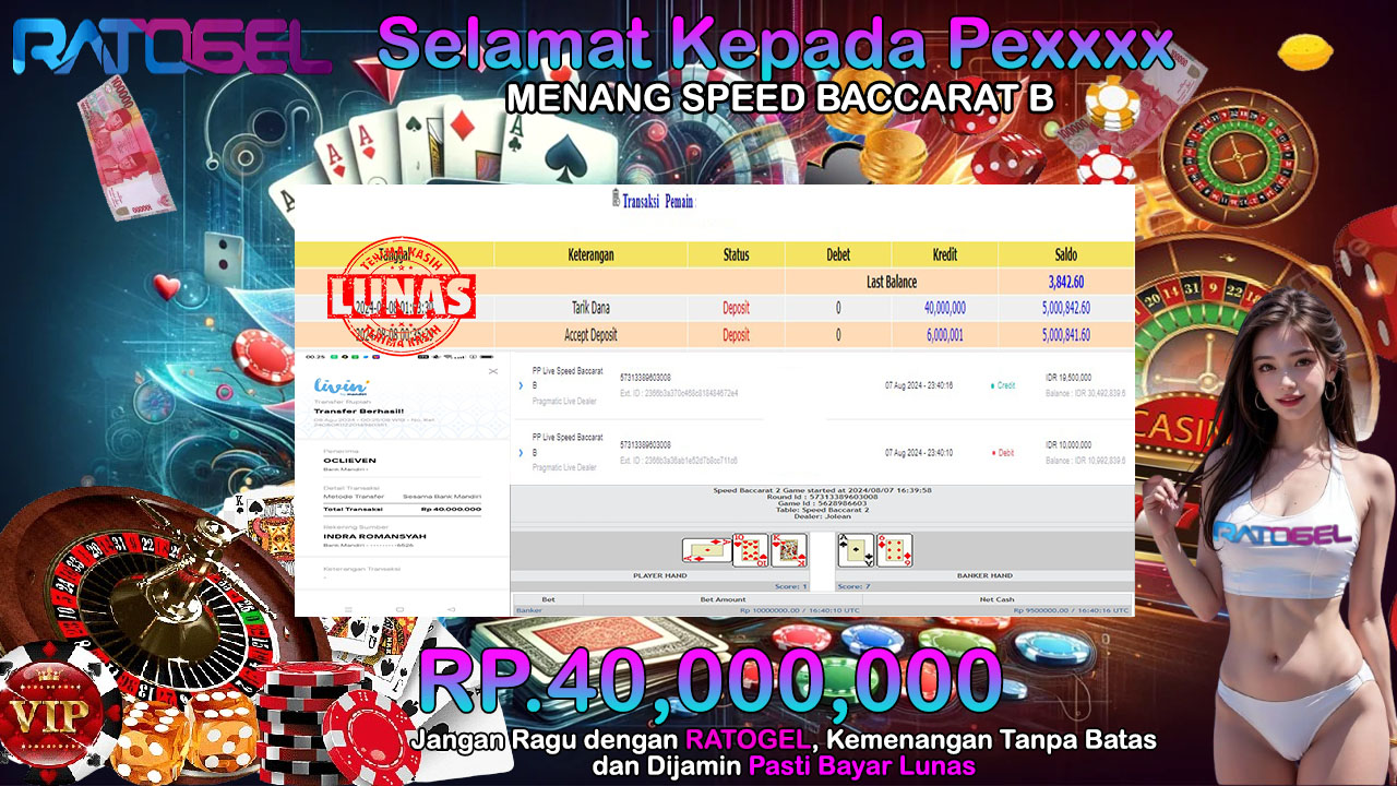 BUKTI JACKPOT SPEED BACCARAT B TERPERCAYA DI INDONESIA TGL 08-08-2024