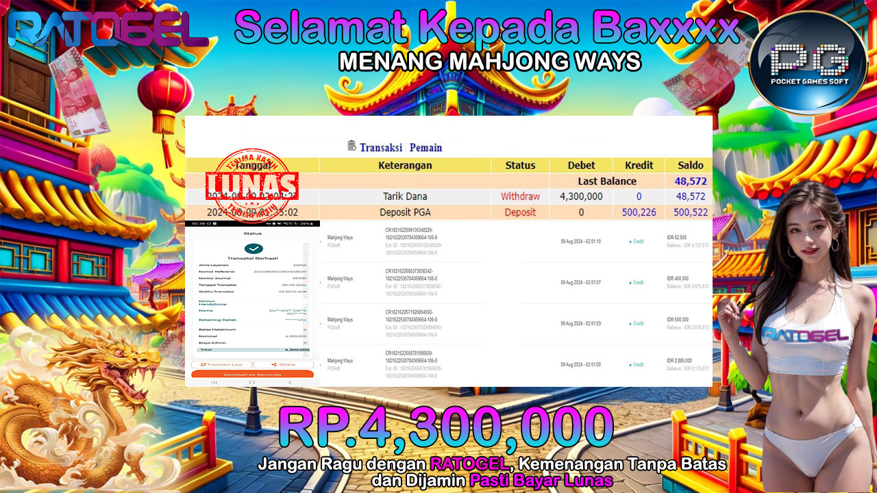 BUKTI JACKPOT SLOT MAHJONG WAYS TERPERCAYA DI INDONESIA TGL 09-08-2024