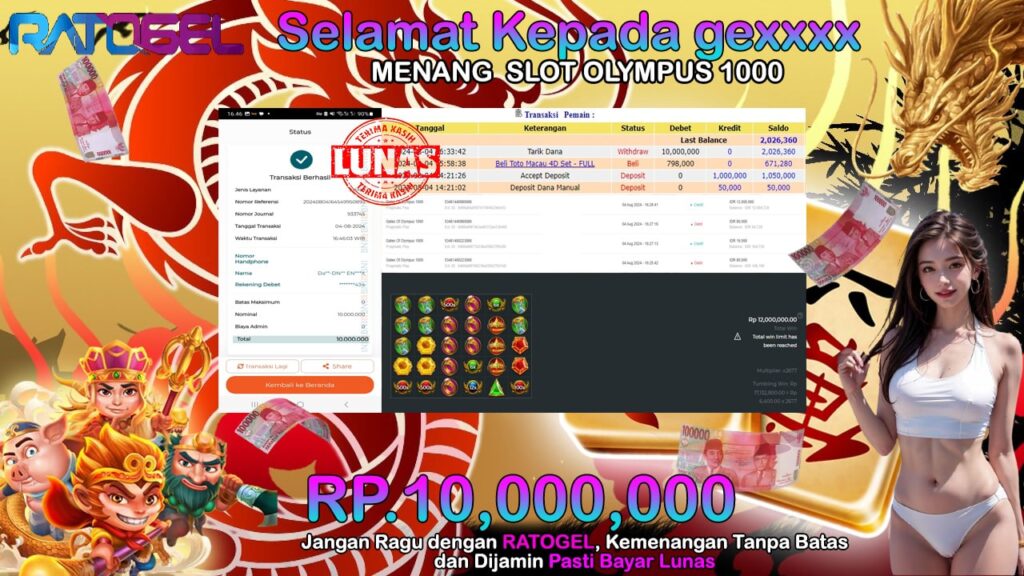 BUKTI JACKPOT SLOT GATES OF OLYMPUS 1000 TERPERCAYA DI INDONESIA TGL 04-08-2024