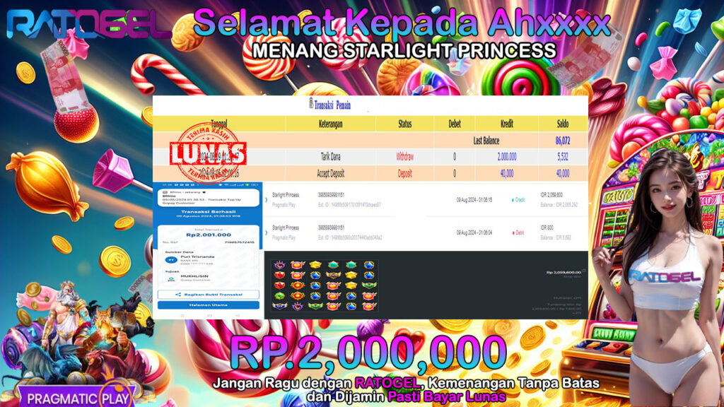 BUKTI JACKPOT SLOT STARLIGHT PRINCESS  TERPERCAYA DI INDONESIA TGL 09-08-2024